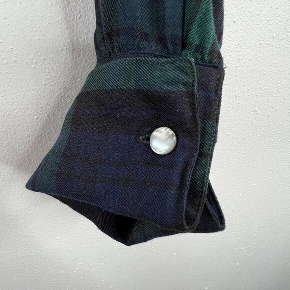 Vintage Ralph Lauren Shirt Dress 14 Tartan Plaid Blue Green Maxi Button FLAWS - Picture 6 of 10